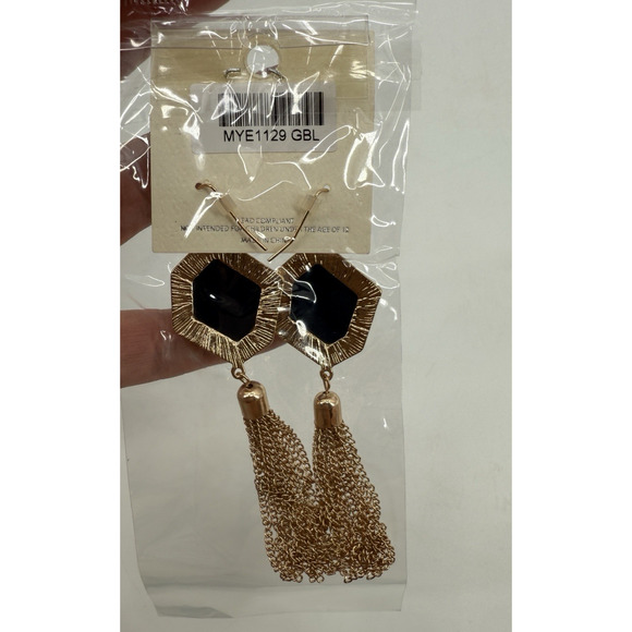 Mia collection Dangle Wire Drop Hook Earrings Gold Tone Fringe Stone Blue Green - Picture 5 of 5